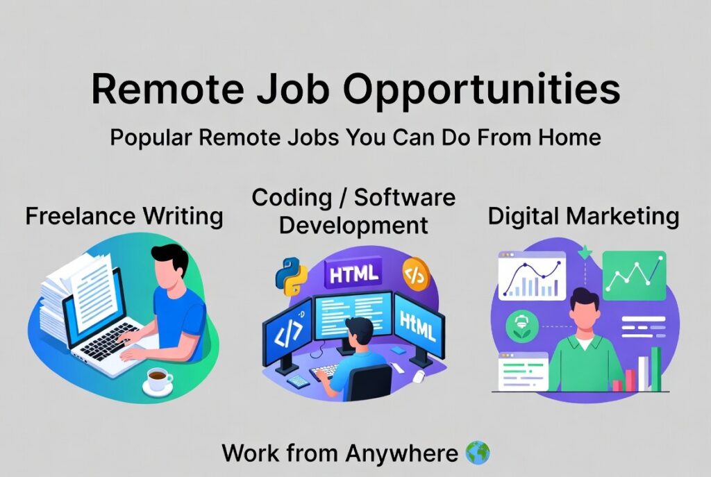 remote jobs in 2026 showing freelancing, AI jobs and work from home opportunities